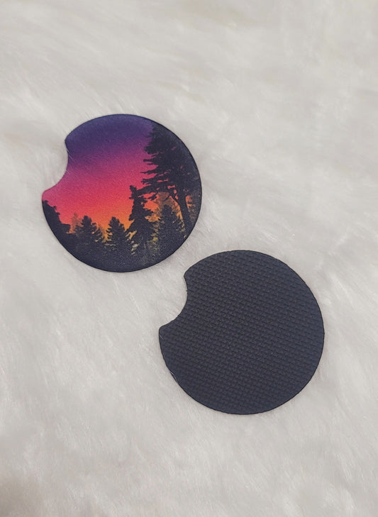 Purple Forest Sunset Car Coaster